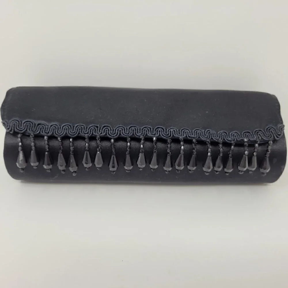 MAC Cosmetics Black Satin Beaded Fringe Clutch/Brush Holder